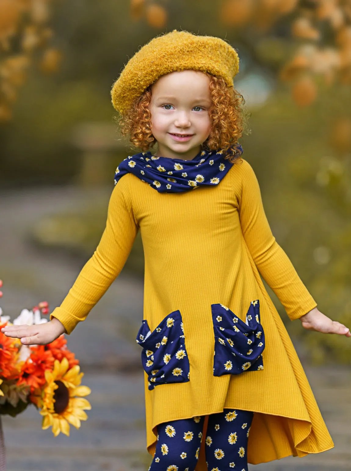 Daisy Dream Dual Pocket Tunic, Scarf and Legging Set