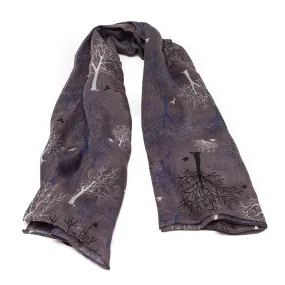 Dark Grey Scarf with Stylish Trees