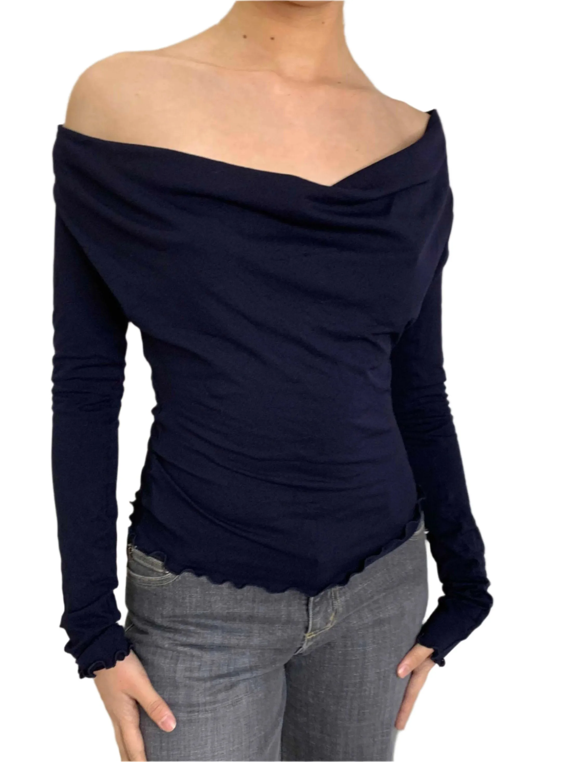 Deep Cowl Top. French Navy