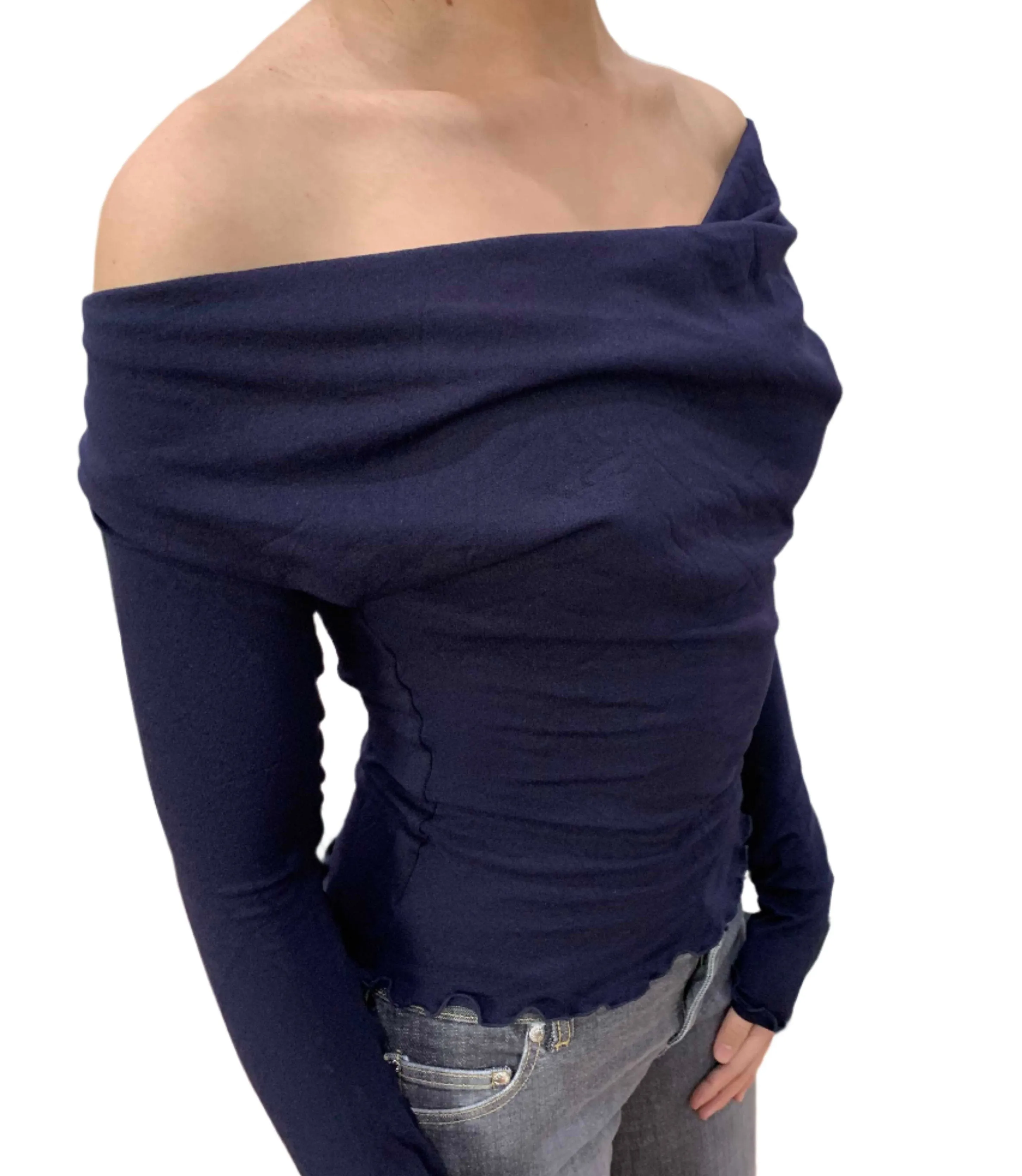 Deep Cowl Top. French Navy