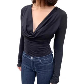 Deep Cowl Top. French Navy