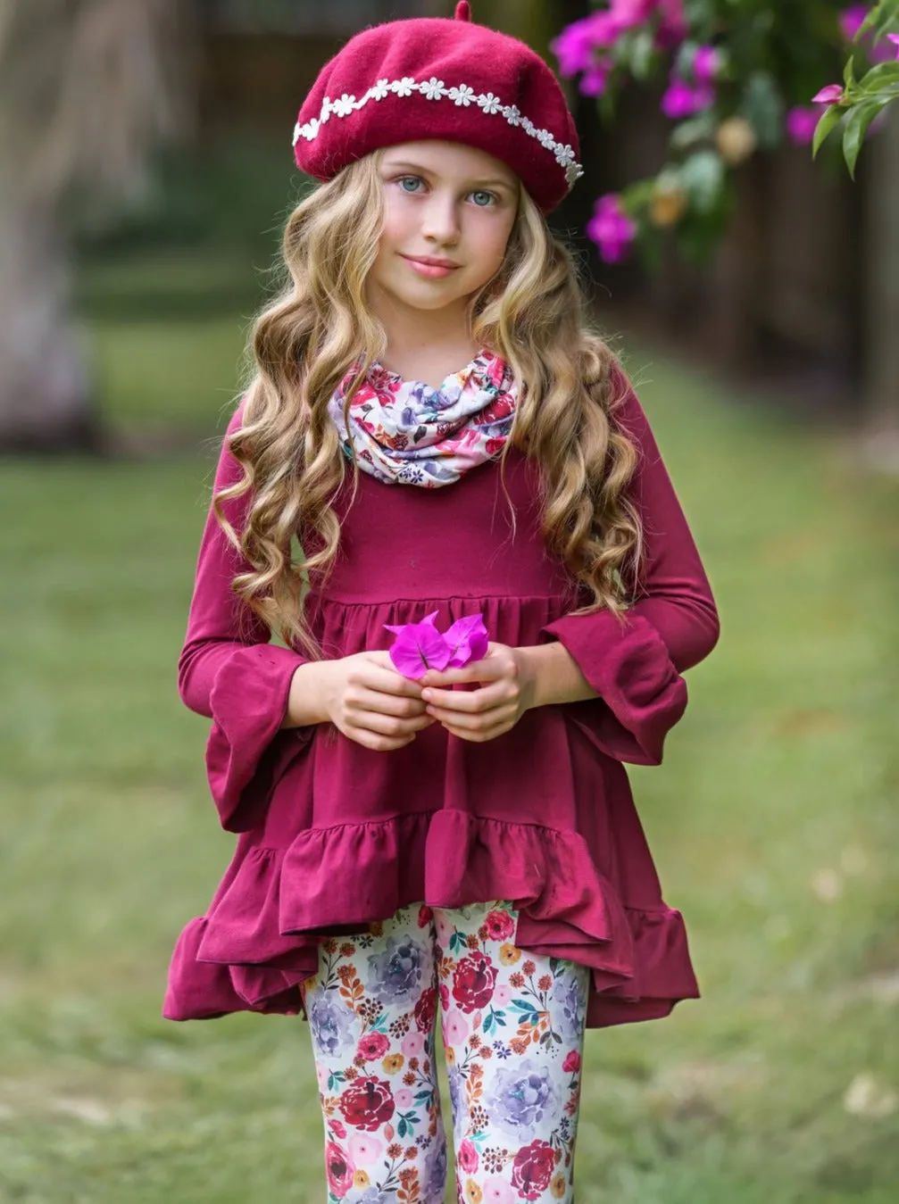 Fall-ishous Flowers Tunic, Leggings And Scarf Set