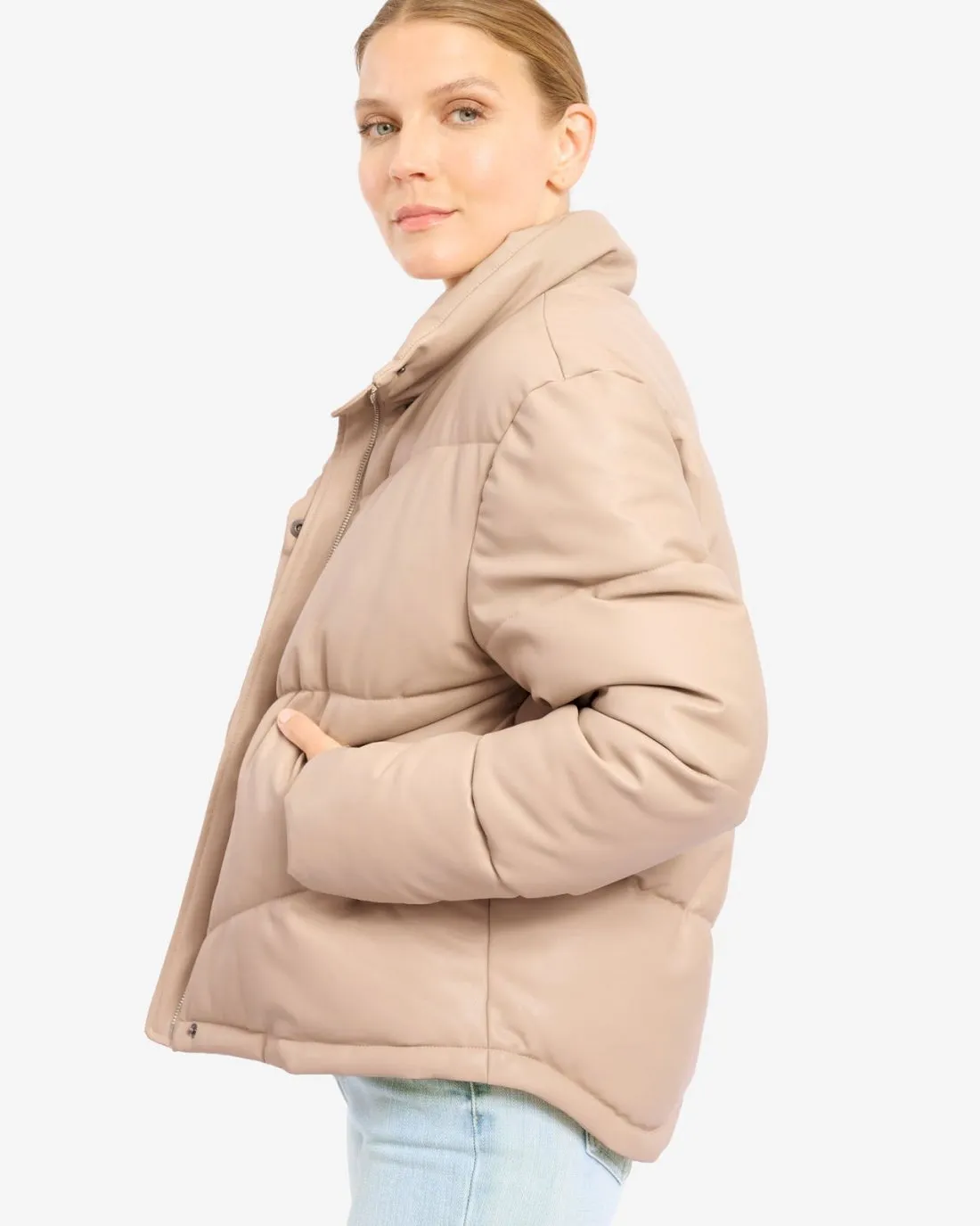 Faux Leather Puffer Jacket