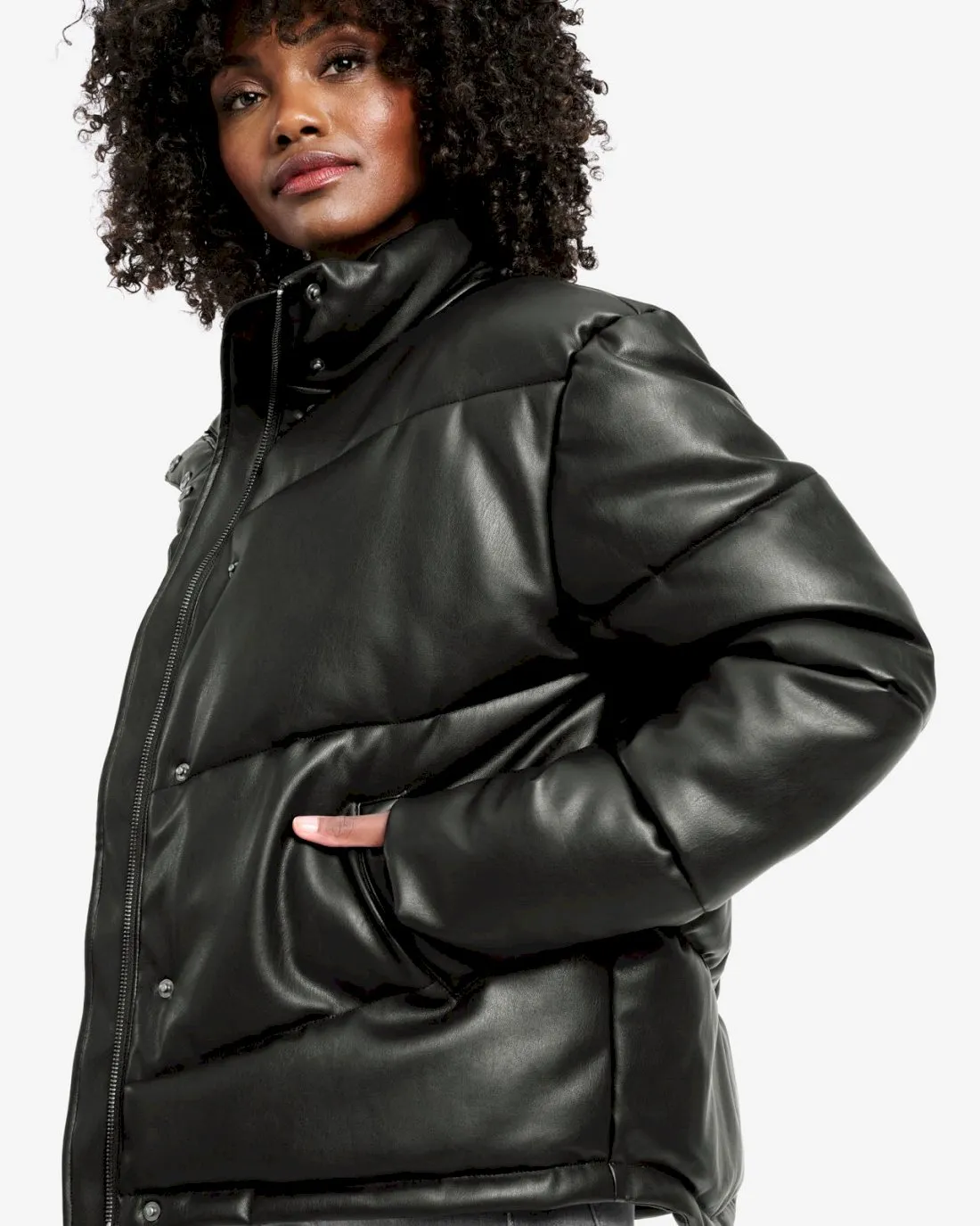 Faux Leather Puffer Jacket