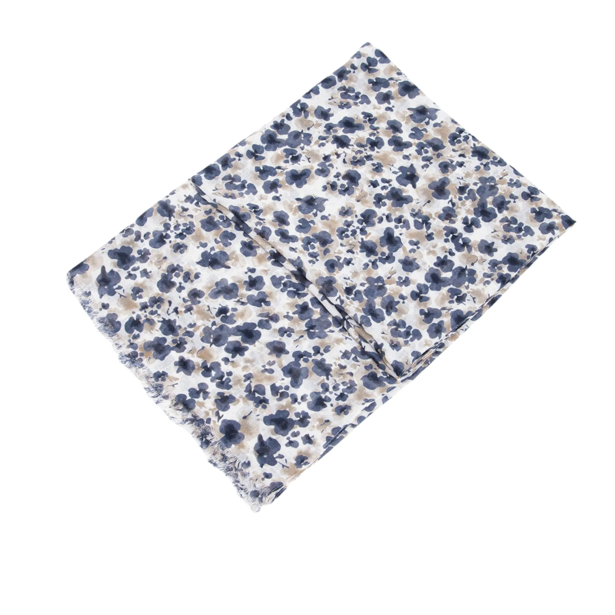 Floral and Vine Print Scarf - Grey Navy Blue