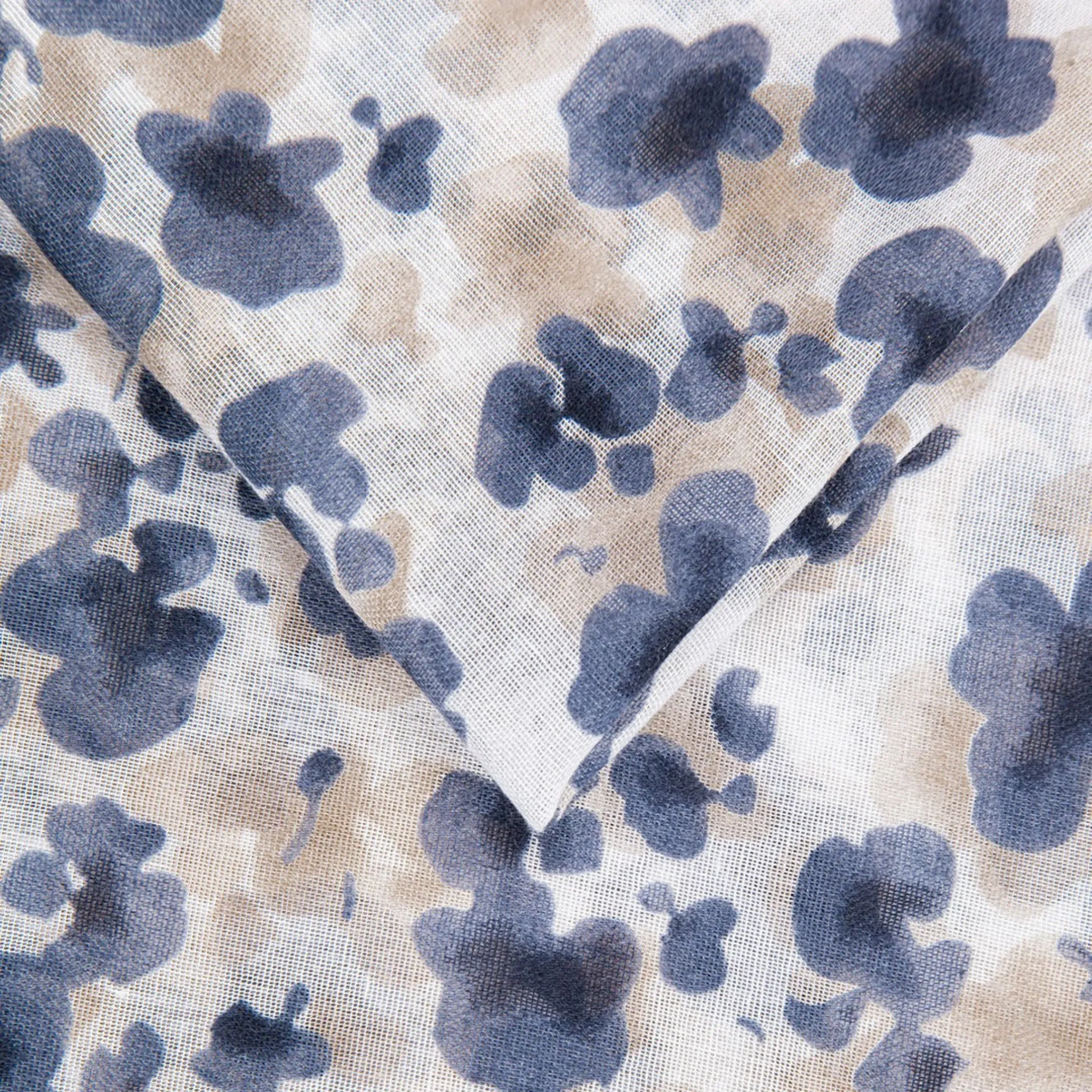 Floral and Vine Print Scarf - Grey Navy Blue