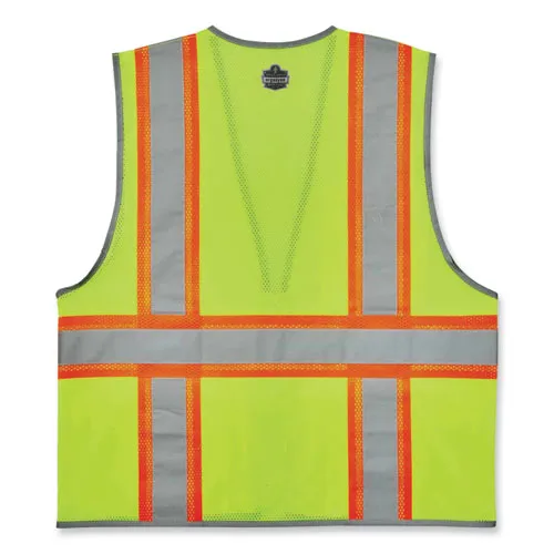 Glowear 8246z Class 2 Two-tone Mesh Reflective Binding Zipper Vest, Polyester, Small/medium, Lime