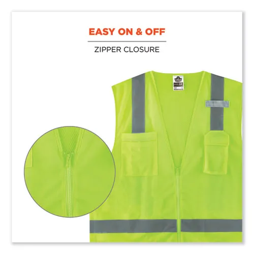 Glowear 8249z-s Single Size Class 2 Economy Surveyors Zipper Vest, Polyester, 4x-large, Lime