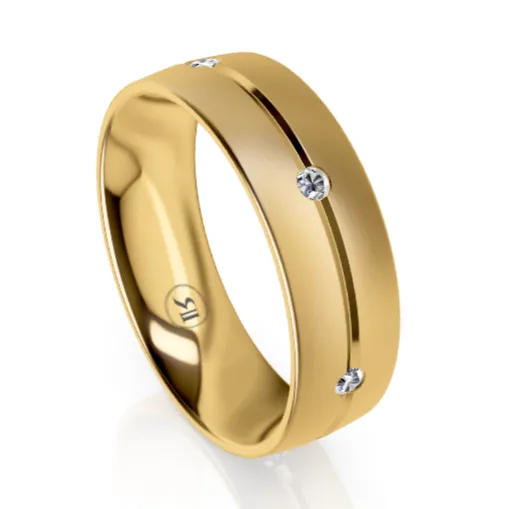 Gold Centre Groove Wedding Ring with White Diamonds