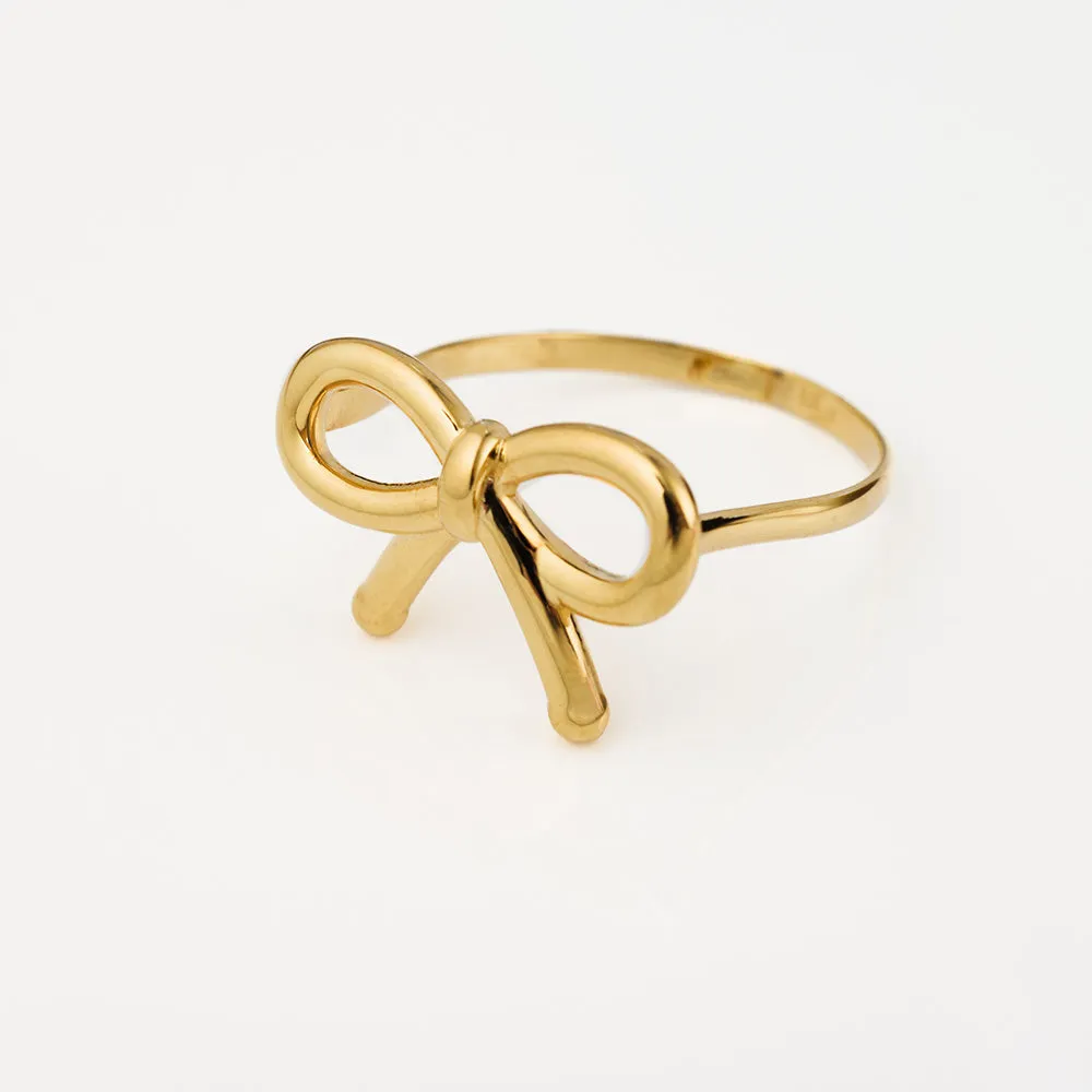 Gold Infinity Station Necklace  Sweet Bow Ribbon Ring