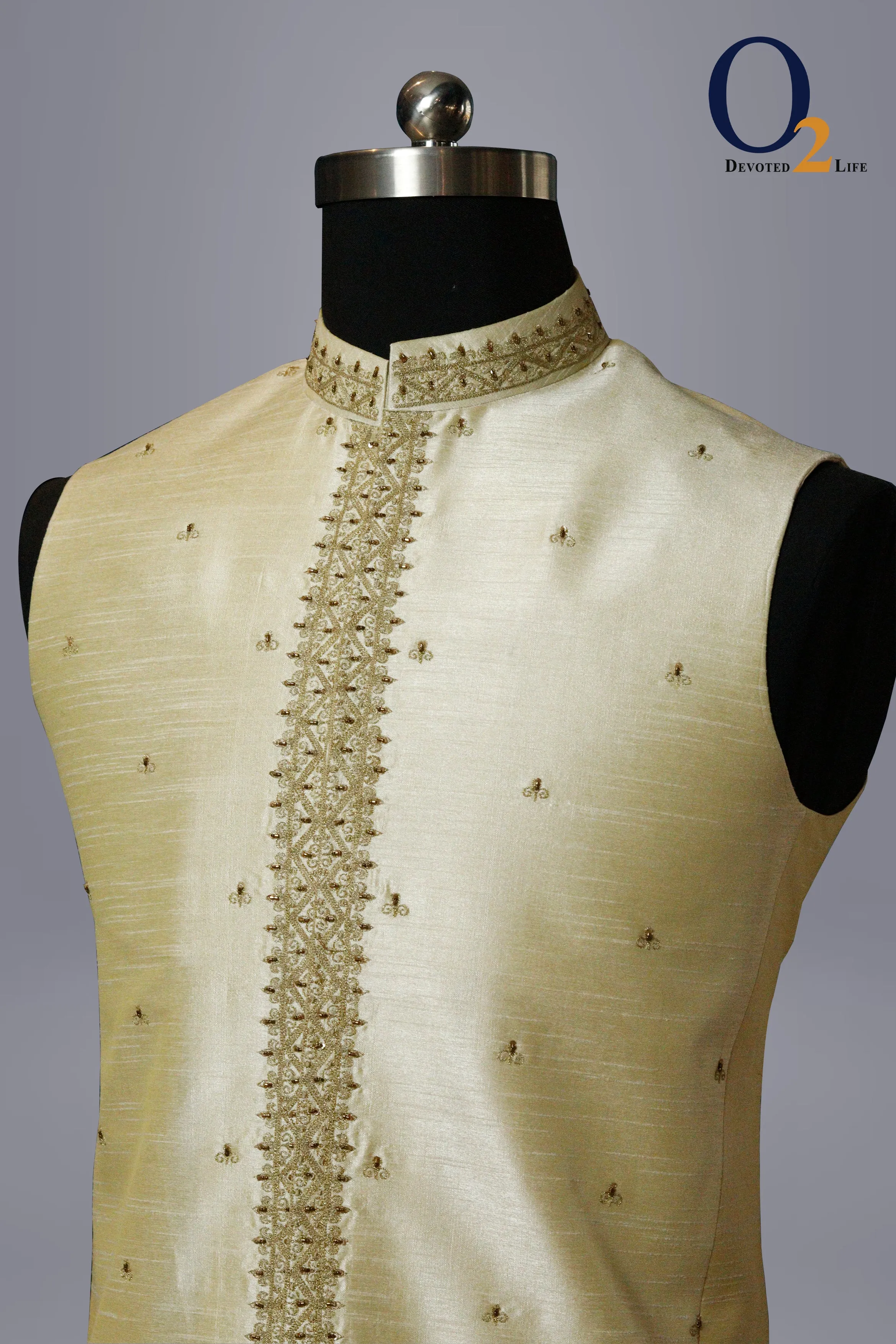 Golden raw silk Vest with Embro Handwork