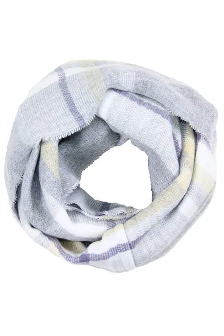 Grey Plaid Multicolor Infinity Loop Scarf