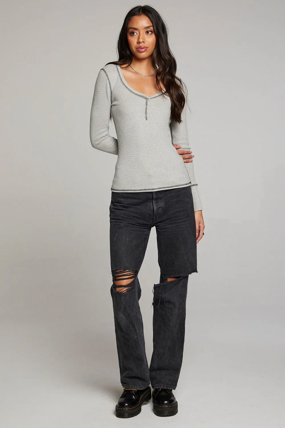 Heather Grey Long Sleeve Henley