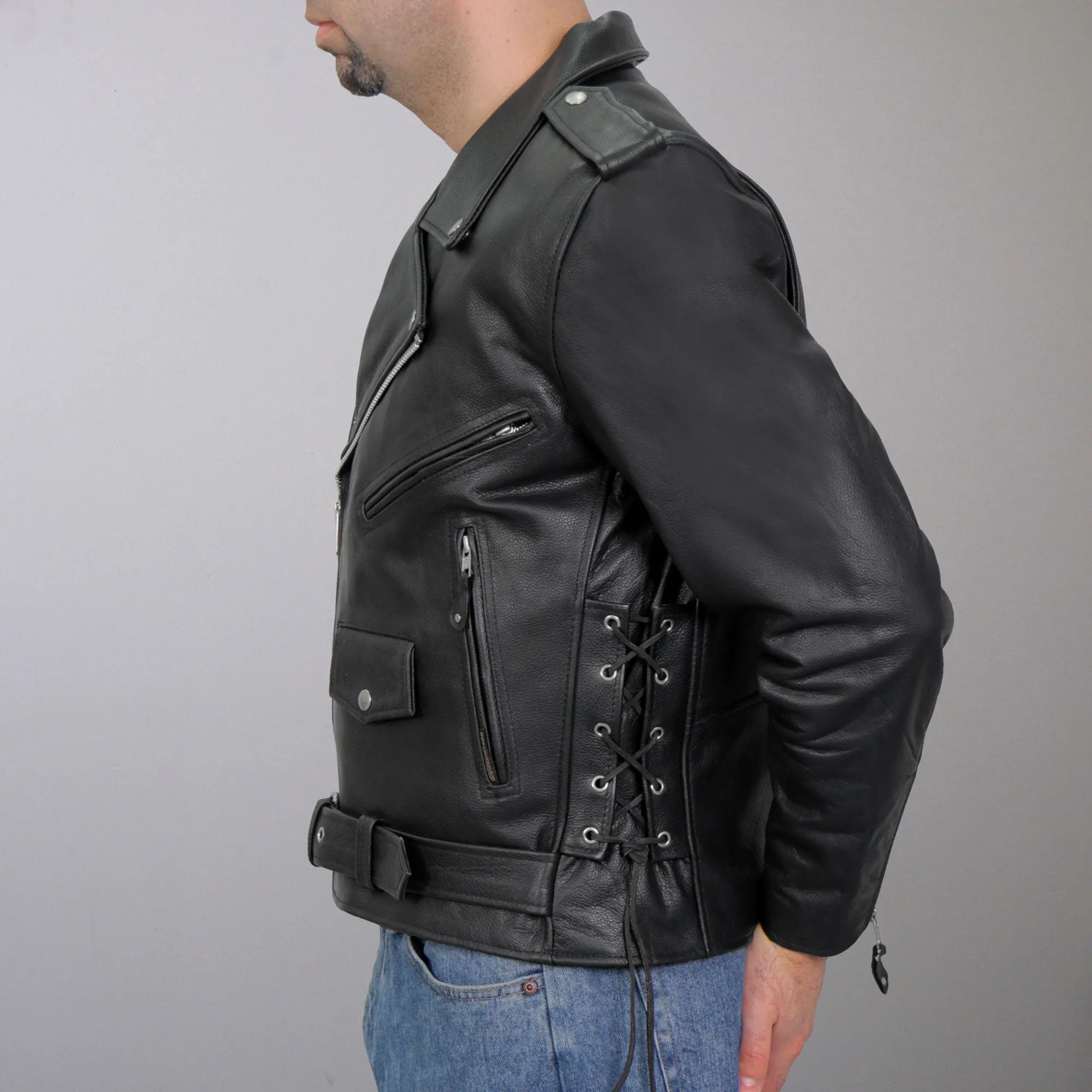 Hot Leathers JKM1002 Classic Men’s Motorcycle Leather Jacket with Zip Out Lining