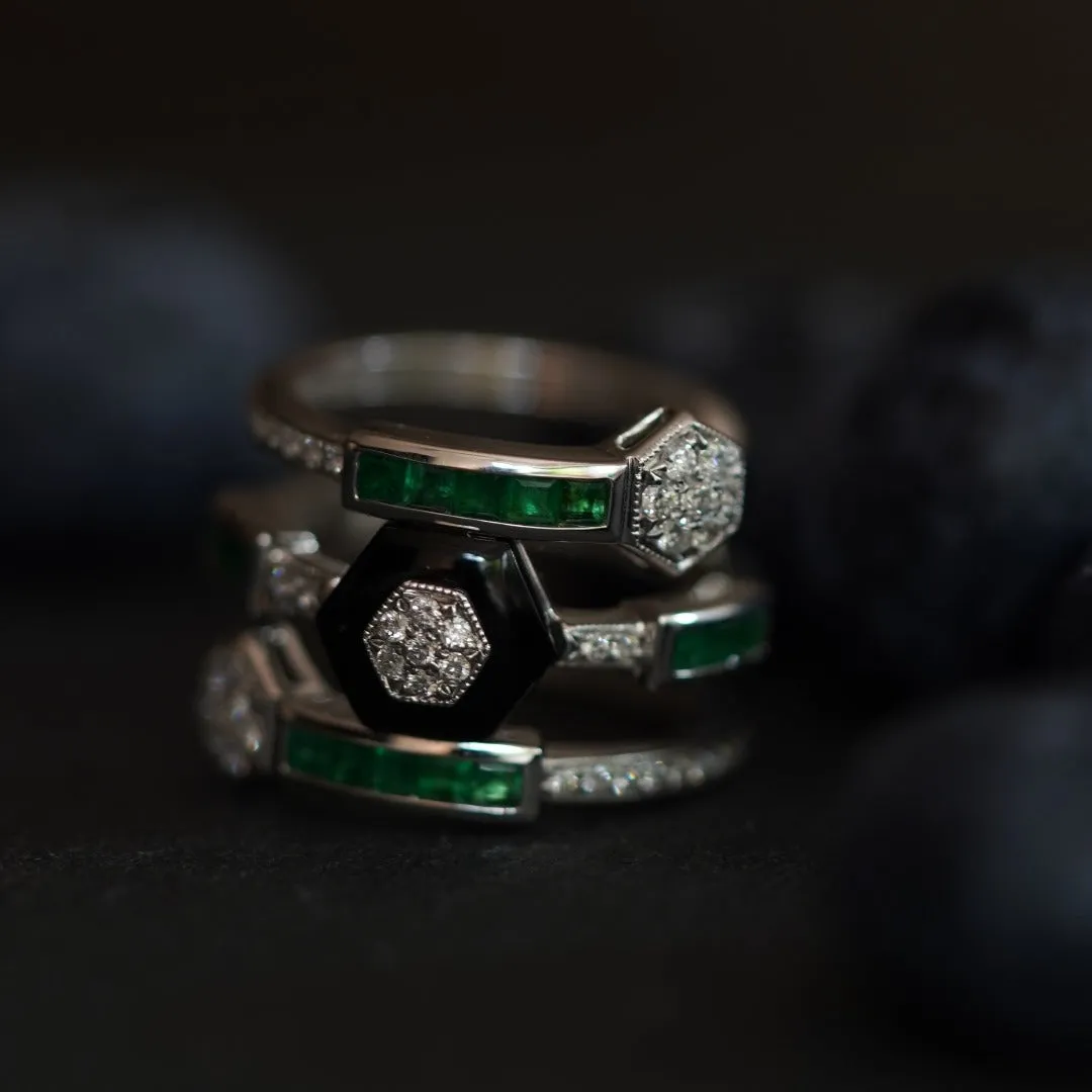 INFINITY - 18K White Gold Emerald Onyx and Diamond Ring