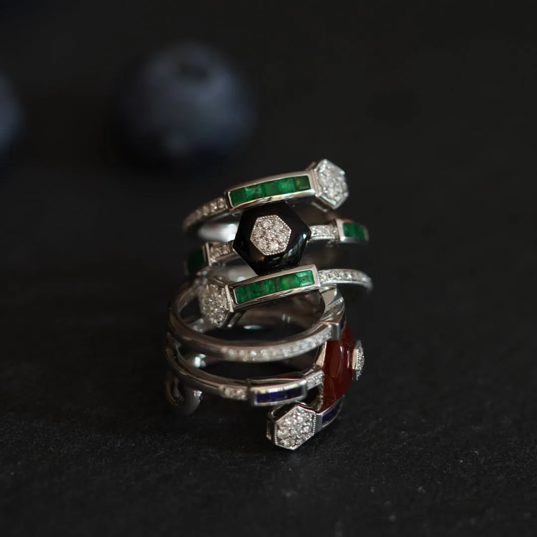 INFINITY - 18K White Gold Emerald Onyx and Diamond Ring