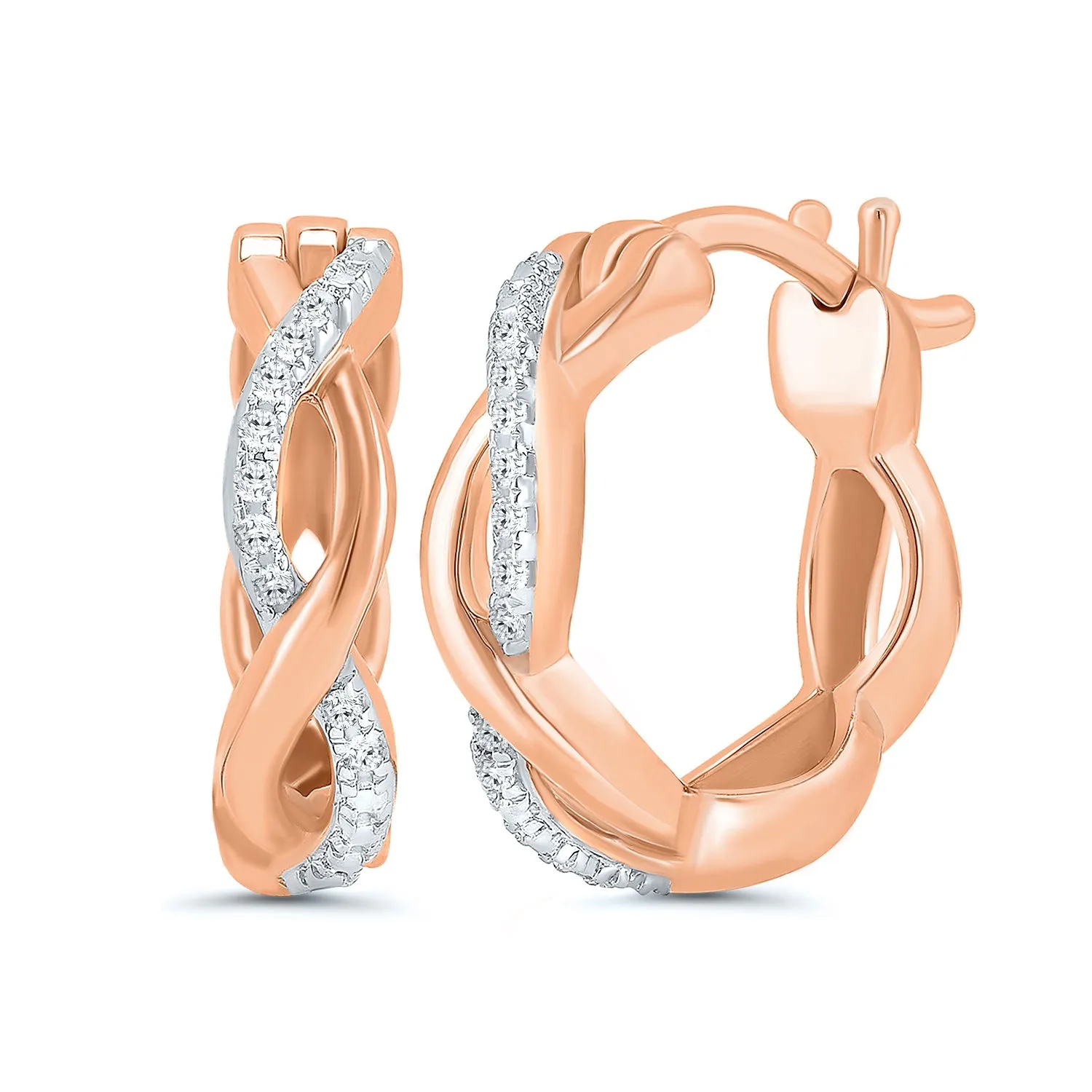 Infinity Diamond Huggie Twist Earrings in Rose Gold, 0.05 cttw