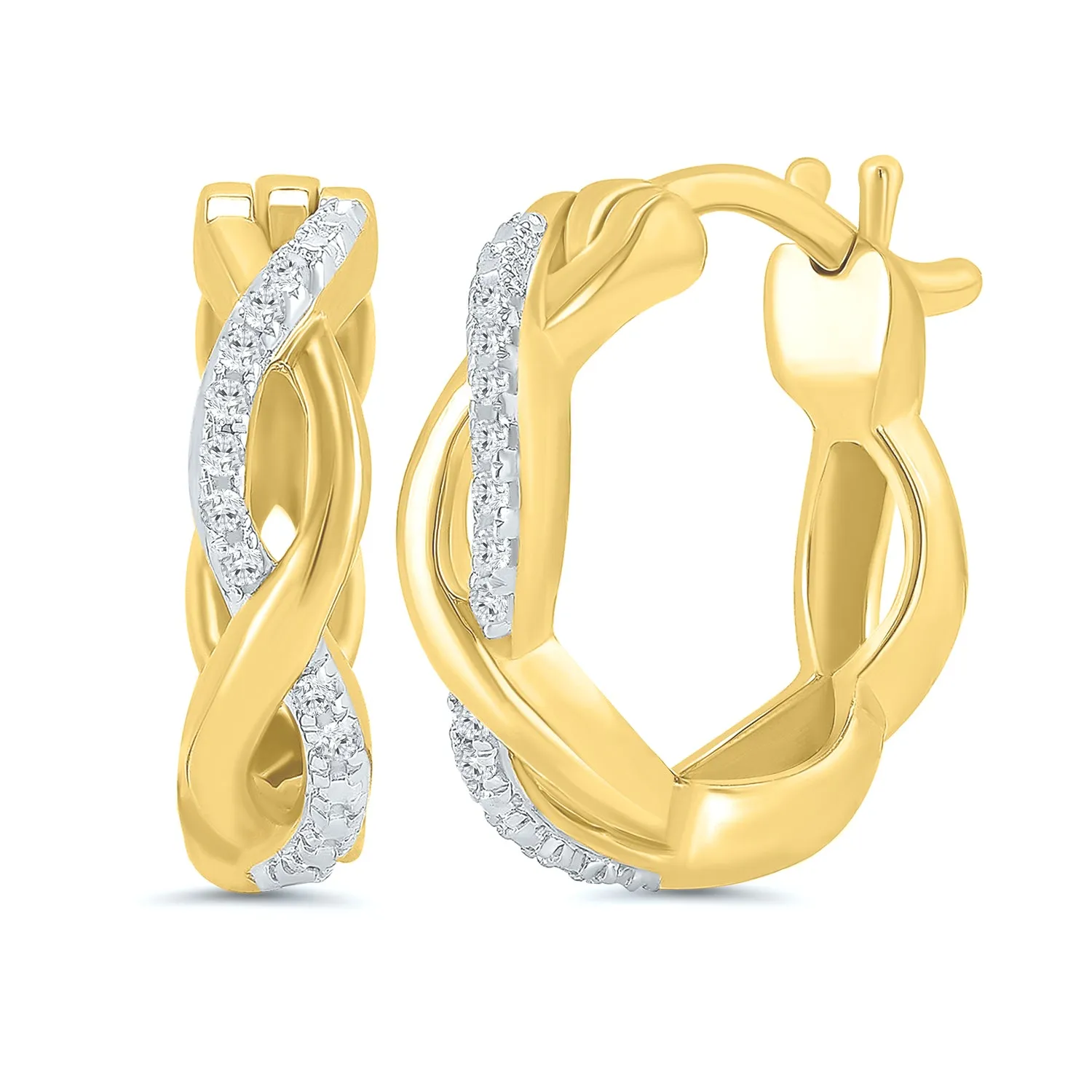 Infinity Diamond Huggie Twist Earrings in Yellow Gold, 0.05 cttw