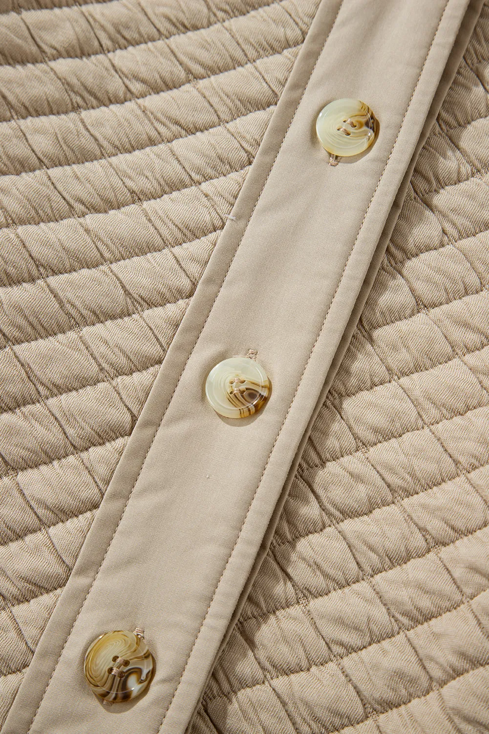 Jet Stream Solid Color Quilted Puffer Buttoned Shacket