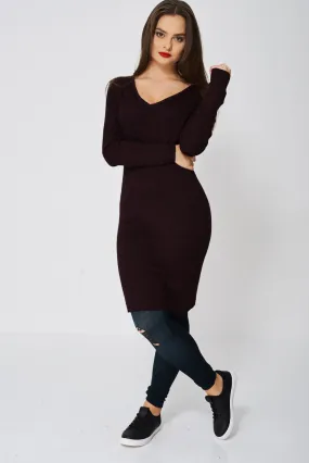 Jumper Dress In Burgundy Ex-Branded