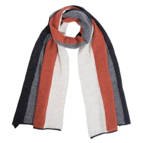 Ladies Lambswool Block Stripe Scarf - Burnt Orange