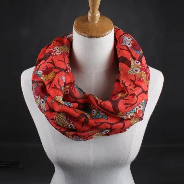 Ladies Owl Cartoon Print Scarf