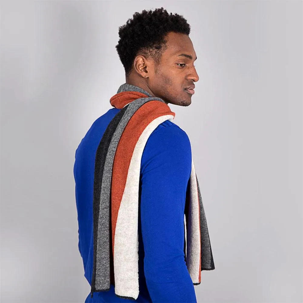 Lambswool Block Stripe Scarf - Burnt Orange