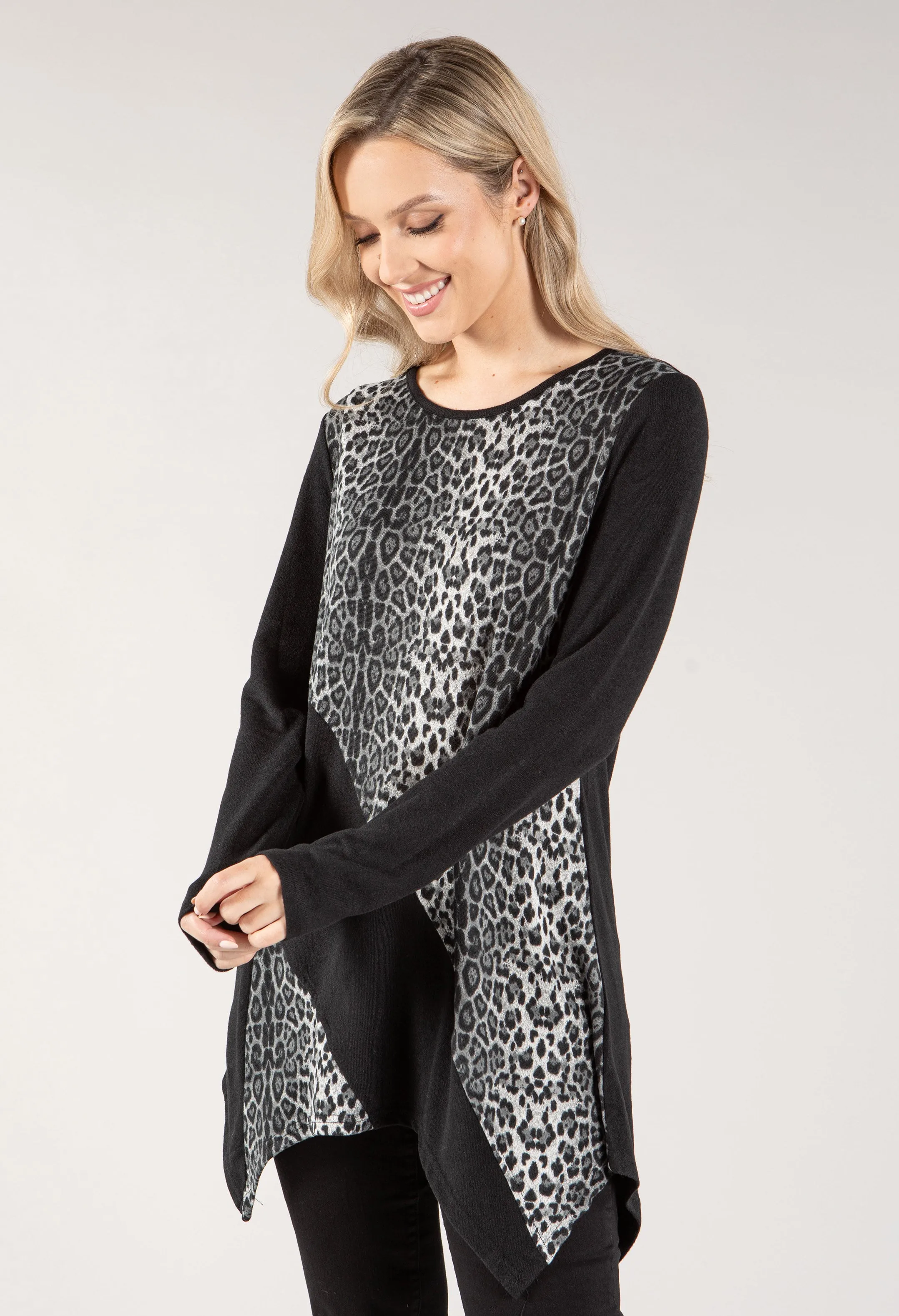 Leo Print Longline Knit Top