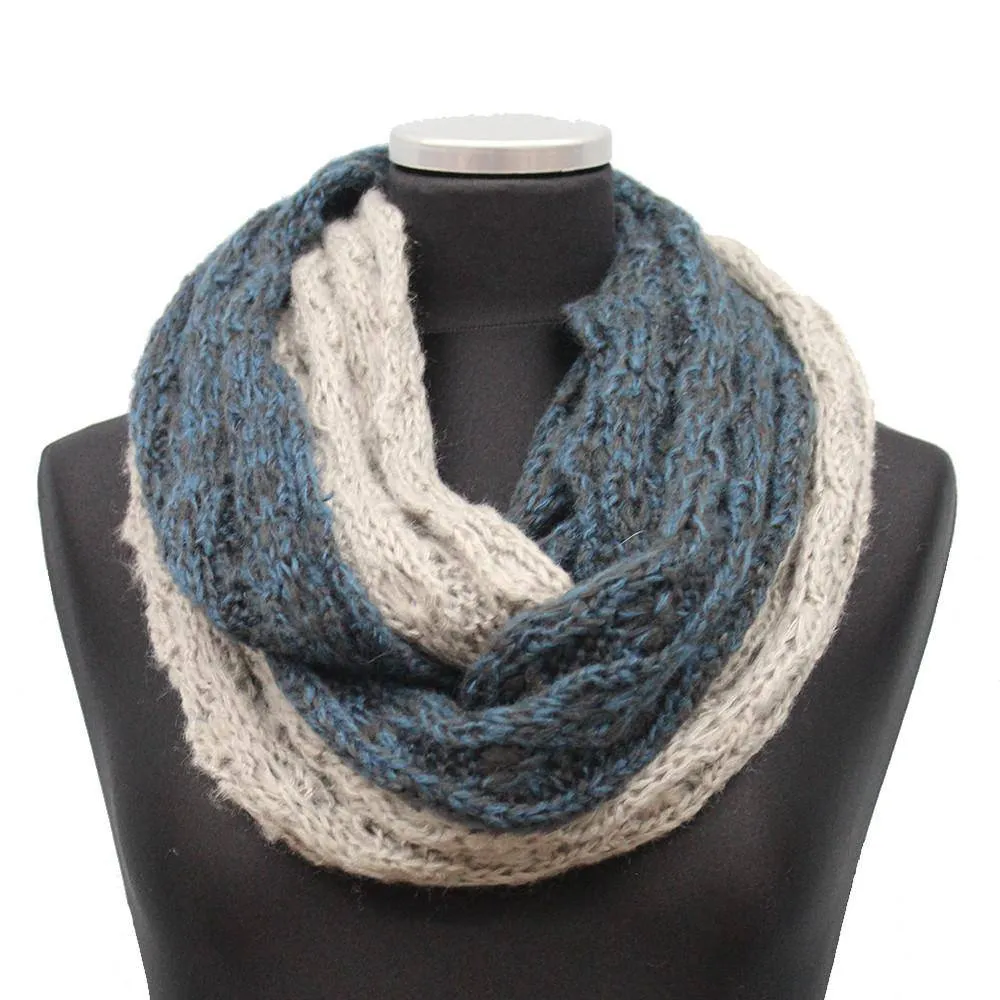 Lightweight Infinity Knit Muffler-Light Grey/Blue