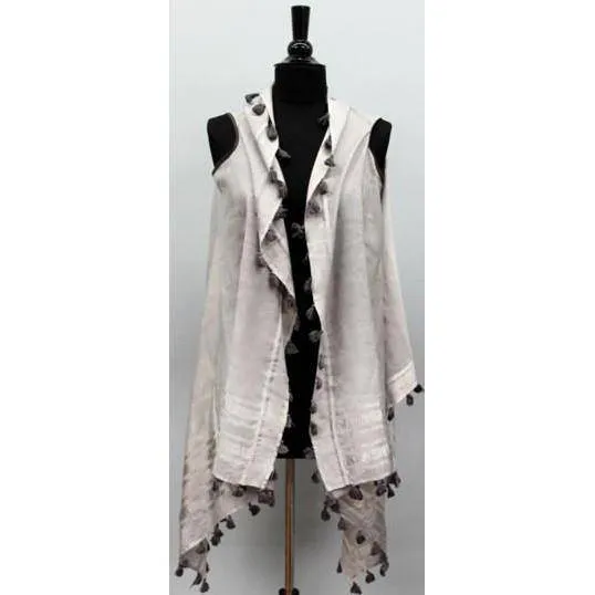 Lightweight Vest/Scarf with Tassels - Grey