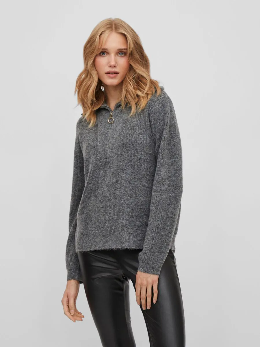 Mathilda Zip Neck Jumper (Medium Grey Melange)