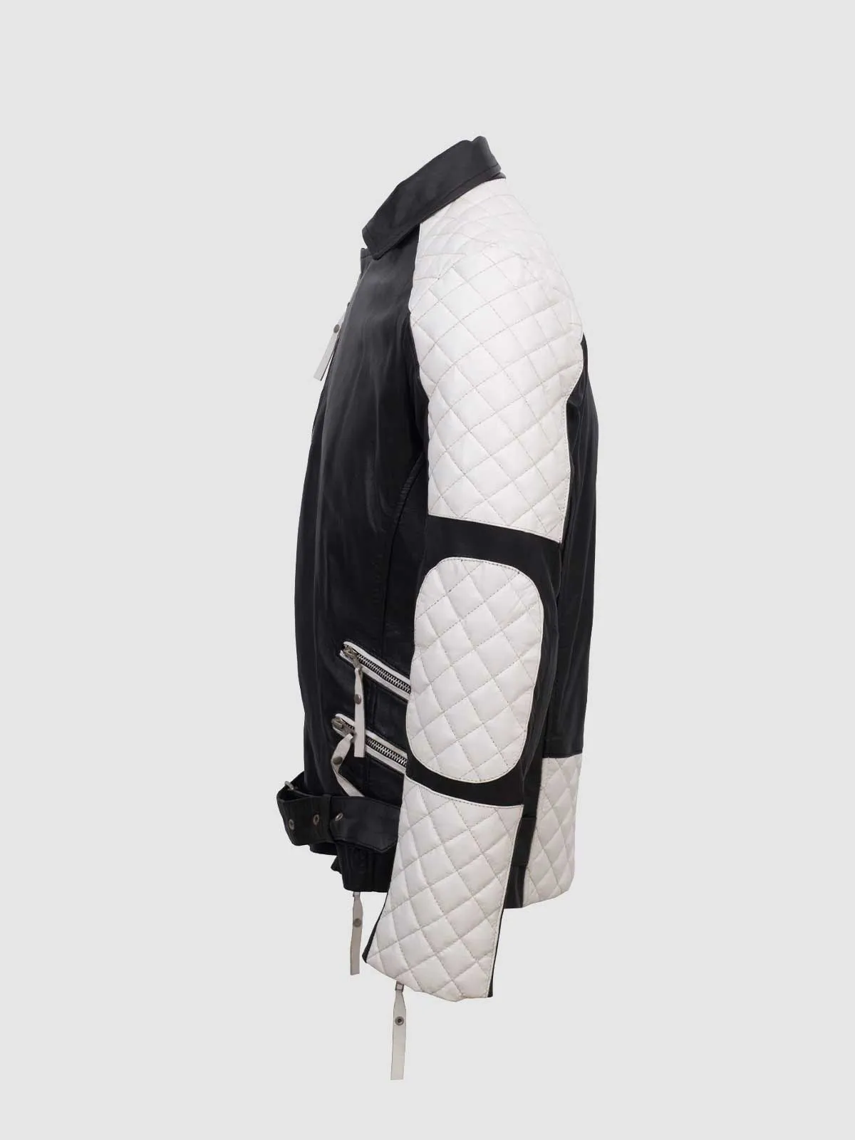 Men Black & White Leather Jacket - Equitazione