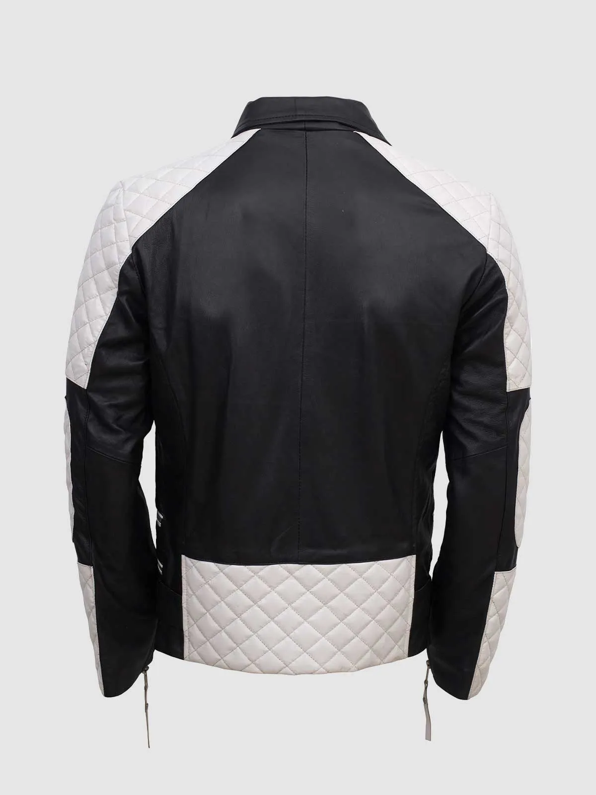 Men Black & White Leather Jacket - Equitazione