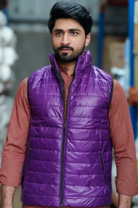 Men Sleeveless Puffer Jacket Purple