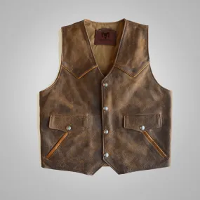 Men's Brown Western Cowboy Biker Leather Vest