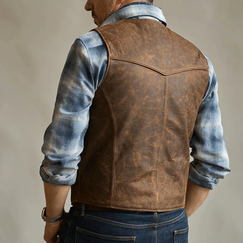 Men's Brown Western Cowboy Biker Leather Vest