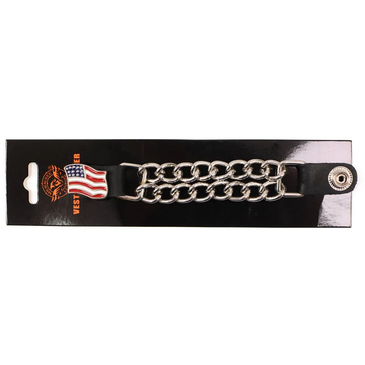 Milwaukee Leather American Flag Vest Extender - Double Chrome Chains Genuine Leather 6.5" Extension MLA1008-Single