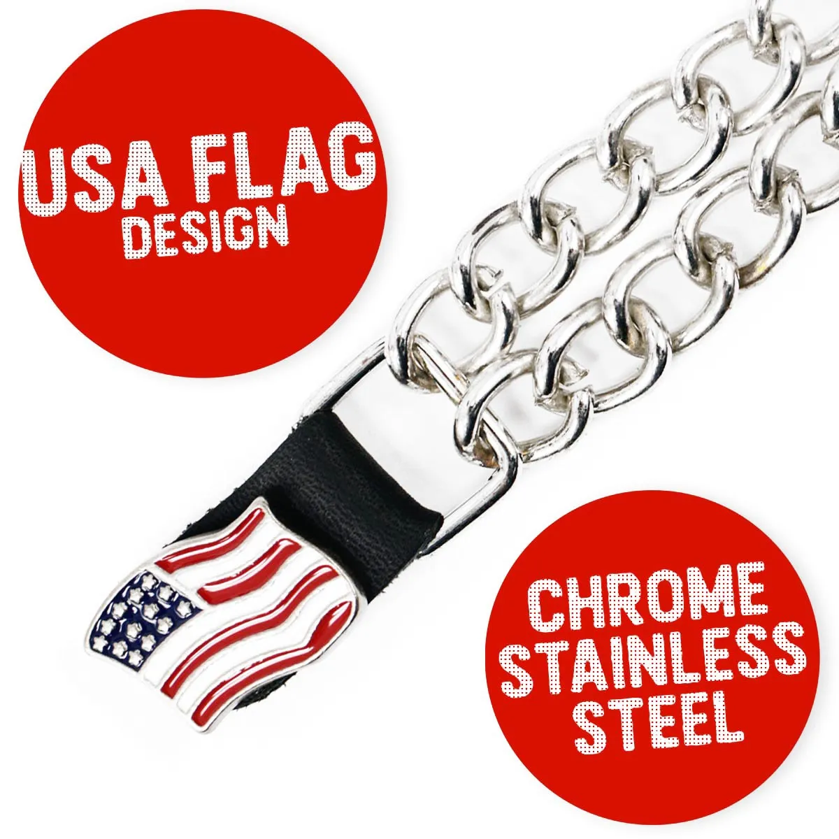 Milwaukee Leather American Flag Vest Extender - Double Chrome Chains Genuine Leather 6.5" Extension MLA1008-Single