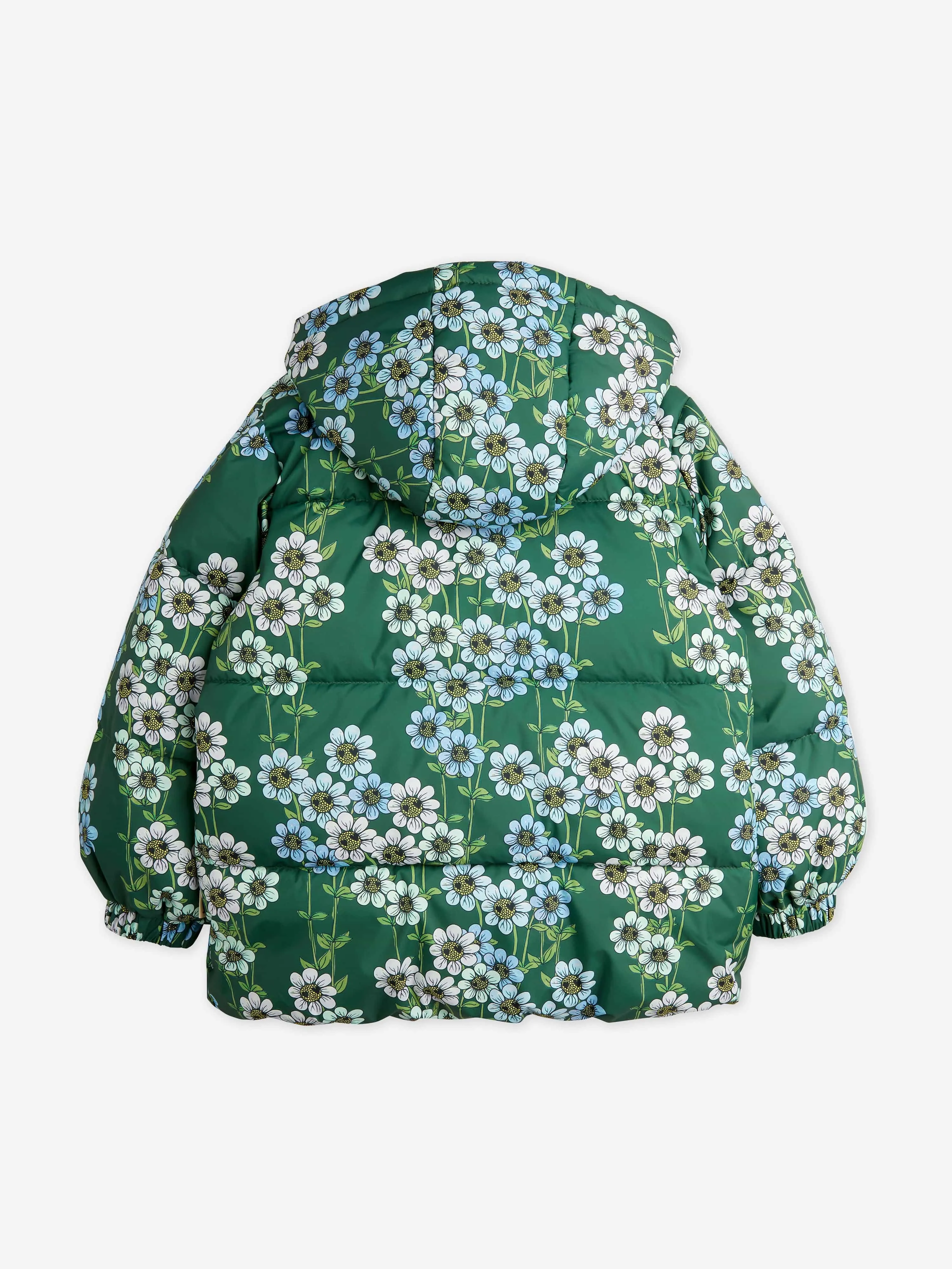 Mini Rodini Girls Daisy Heavy Hooded Puffer Jacket in Green