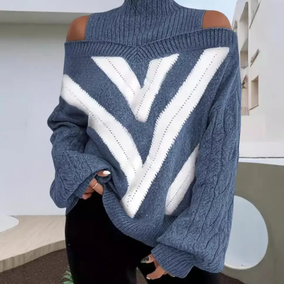 Nada geometric off the shoulder roll neck jumper