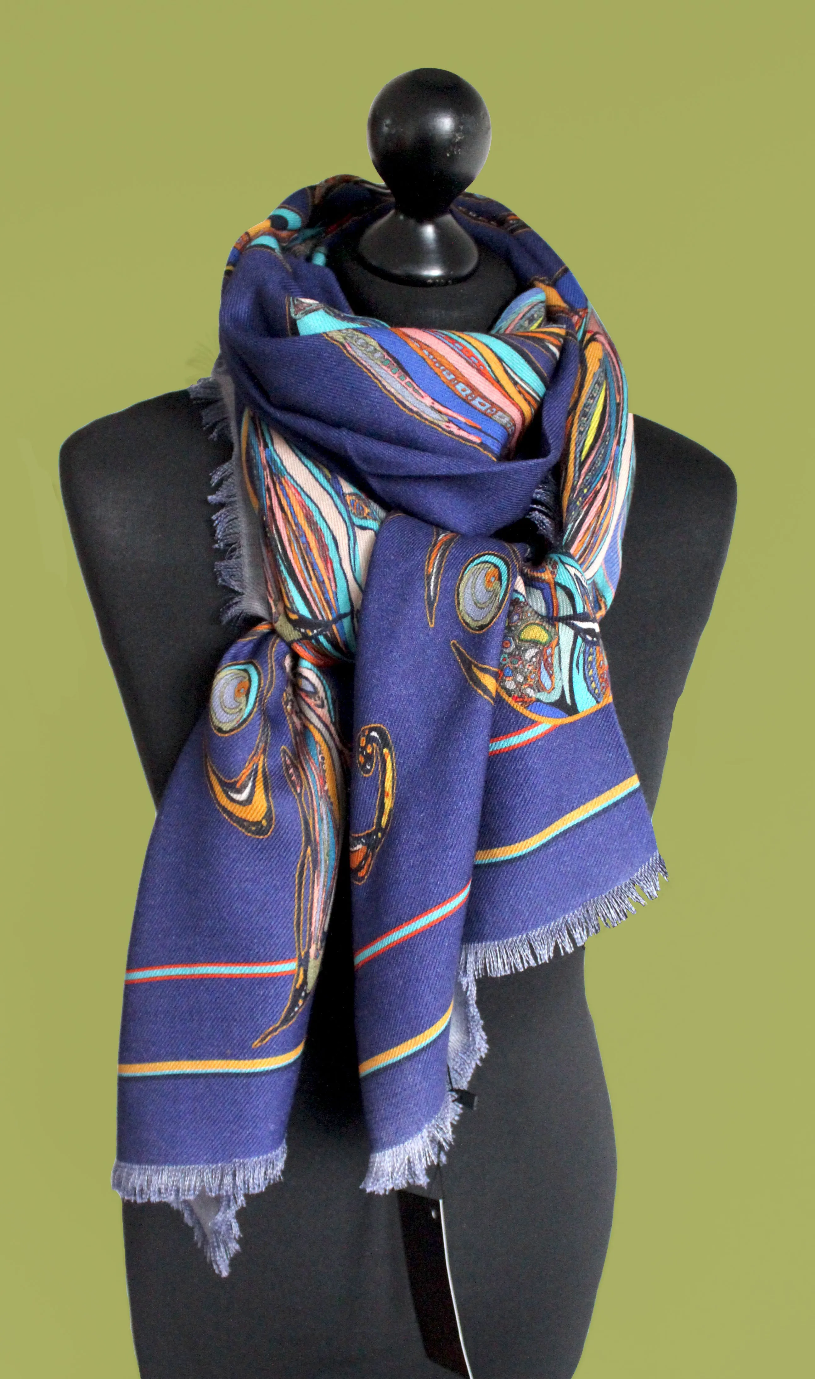 Navy Flame 100% Wool Long Scarf