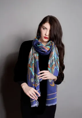 Navy Flame 100% Wool Long Scarf