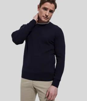 Navy Mens Wool & Cashmere Blend Crew Neck Jumper