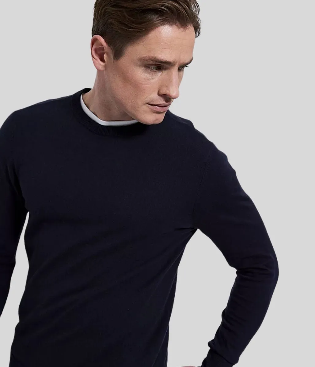 Navy Mens Wool & Cashmere Blend Crew Neck Jumper