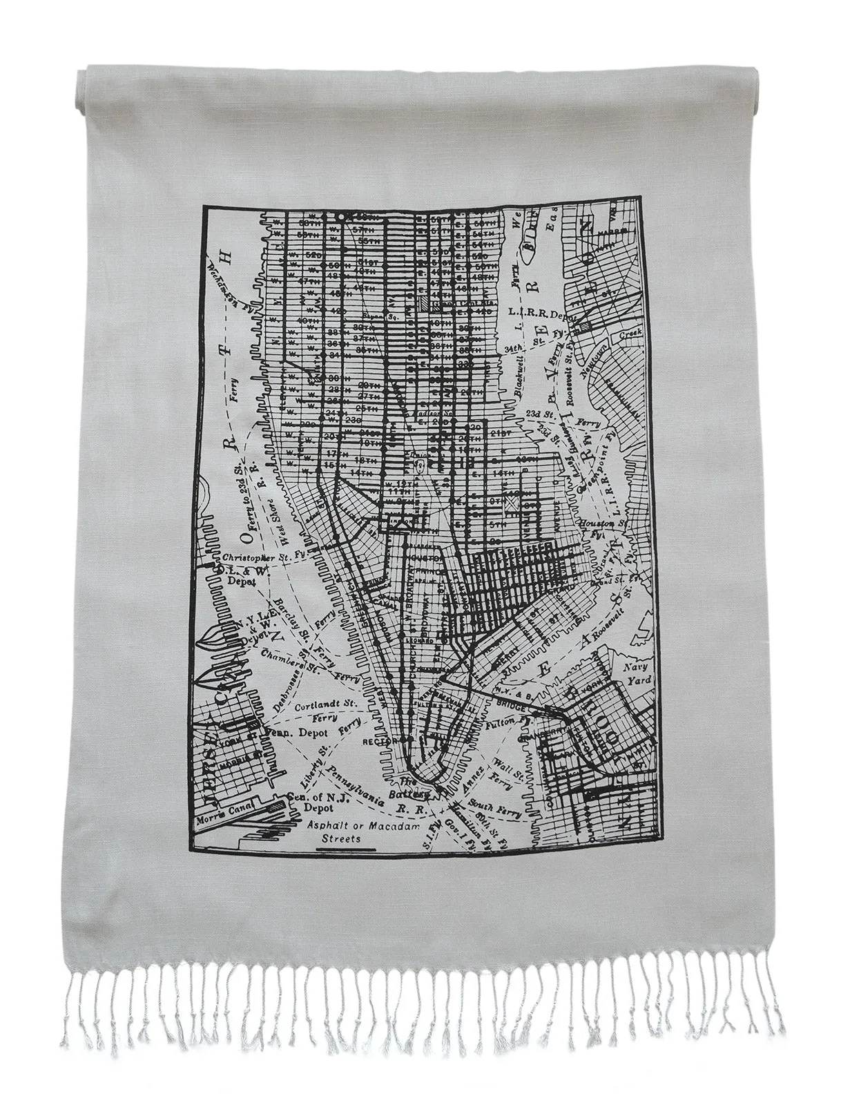 New York City Map Scarf, Brooklyn & Manhattan Linen-Weave Pashmina