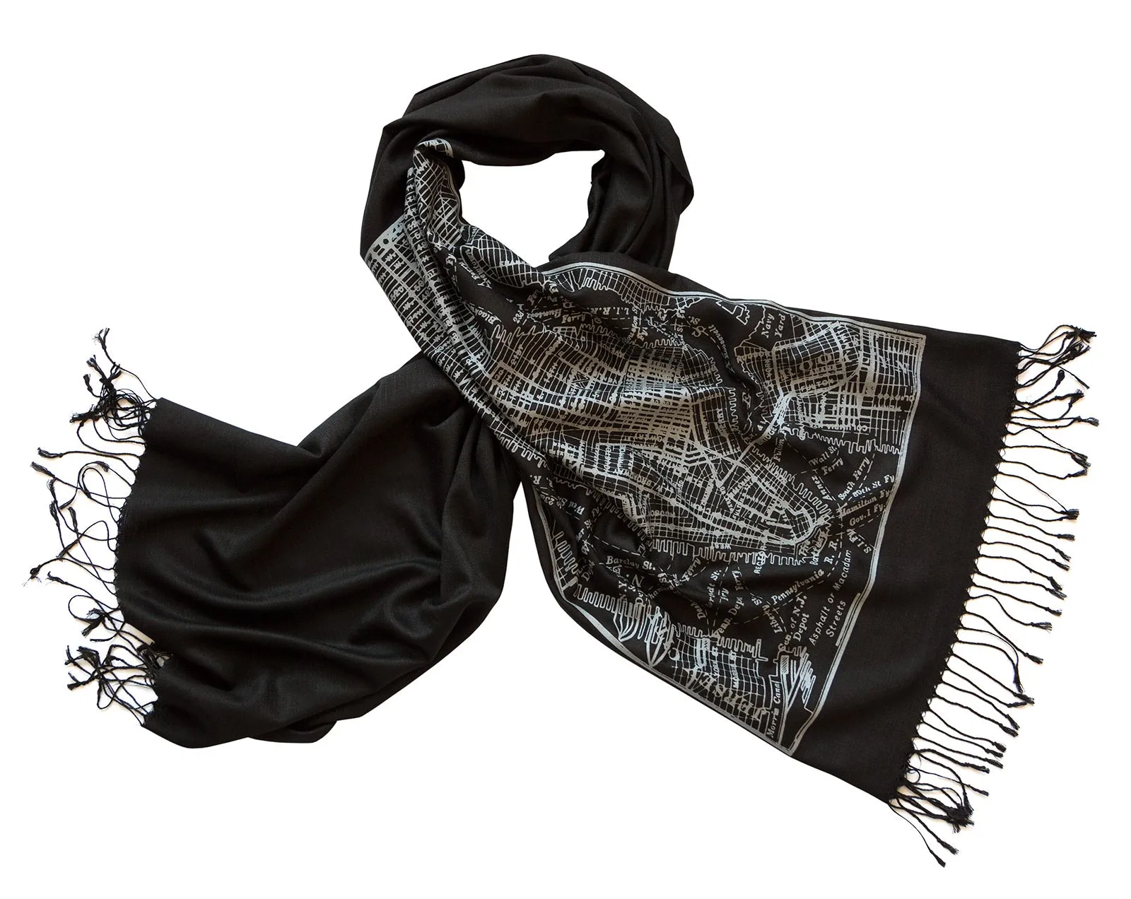 New York City Map Scarf, Brooklyn & Manhattan Linen-Weave Pashmina