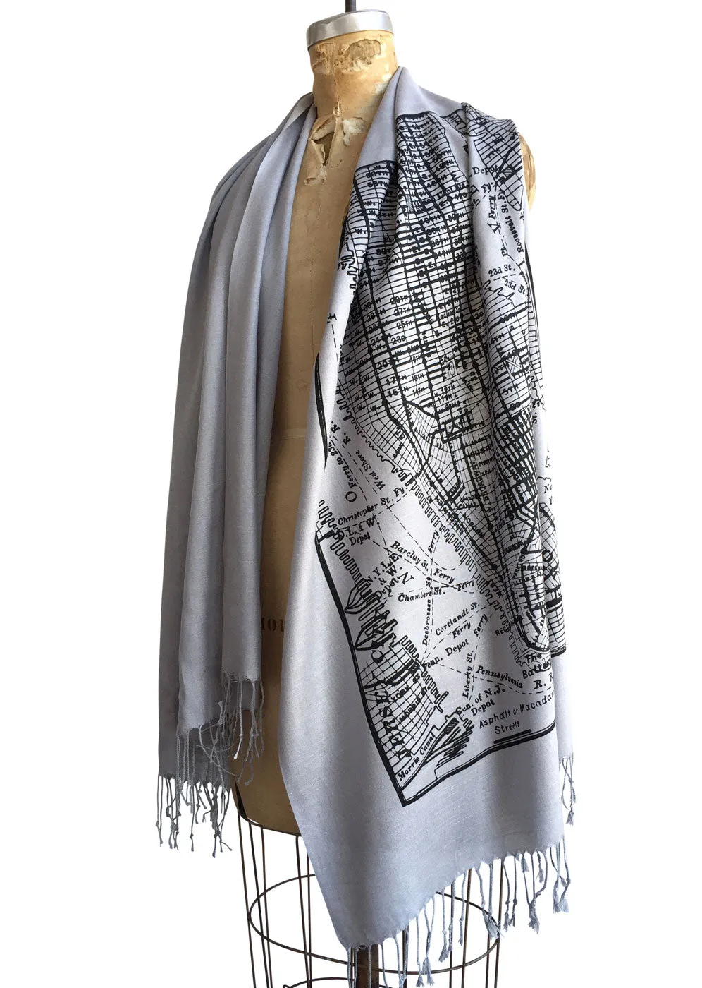 New York City Map Scarf, Brooklyn & Manhattan Linen-Weave Pashmina