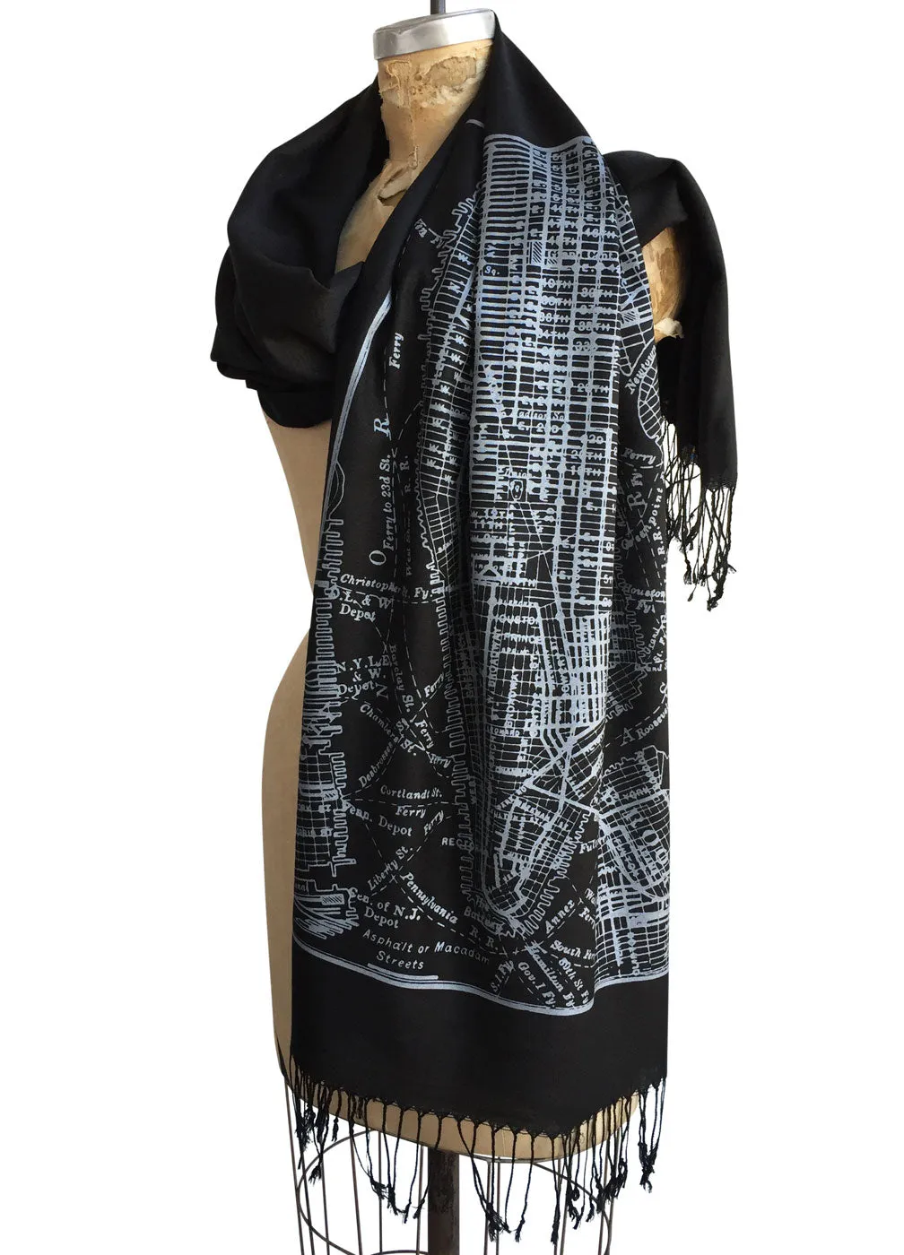 New York City Map Scarf, Brooklyn & Manhattan Linen-Weave Pashmina