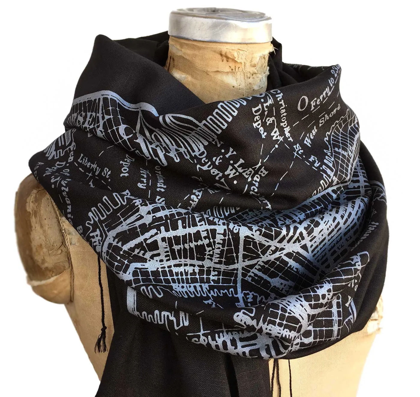 New York City Map Scarf, Brooklyn & Manhattan Linen-Weave Pashmina