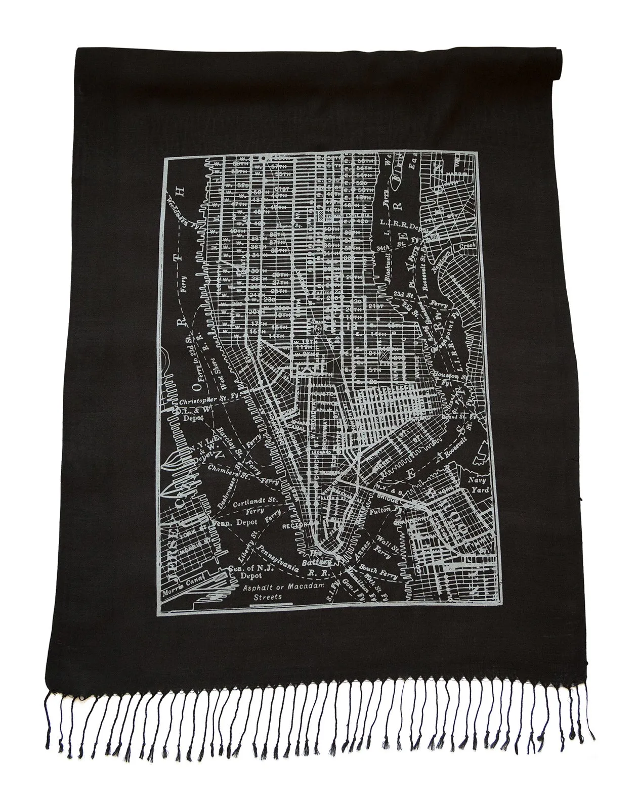 New York City Map Scarf, Brooklyn & Manhattan Linen-Weave Pashmina